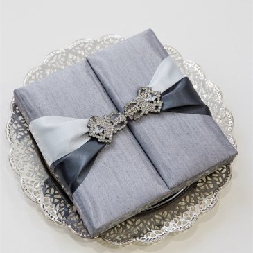 G Designers Grey Silk Box Wedding Invitation 2