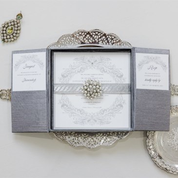 G Designers Grey Silk Box Wedding Invitation 3