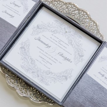G Designers Grey Silk Box Wedding Invitation 4