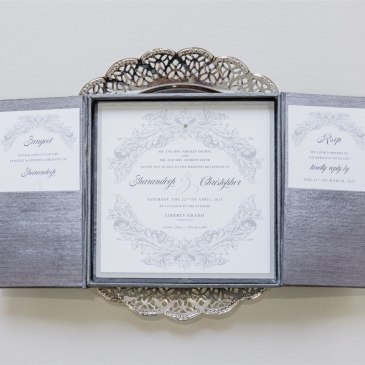 G Designers Grey Silk Box Wedding Invitation 5