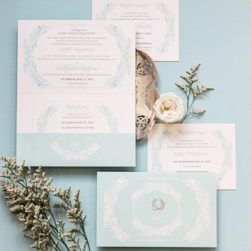 G Designers Sky Blue Pocket Fold Wedding Invitation 1