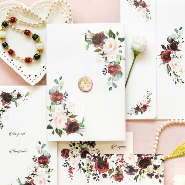 G Designers Ivory Burgundy Florals Wedding Invite 3