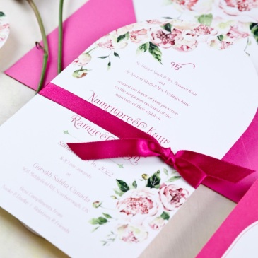 G Designers Arch Shape Pink Sikh Wedding Invitation 4