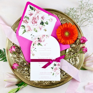G Designers Arch Shape Pink Sikh Wedding Invitation 5