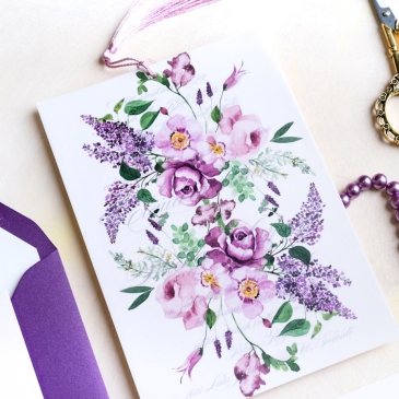 G Designers Purple Florals Calligraphy Wedding Invitation 2