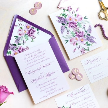 G Designers Purple Florals Calligraphy Wedding Invitation 5