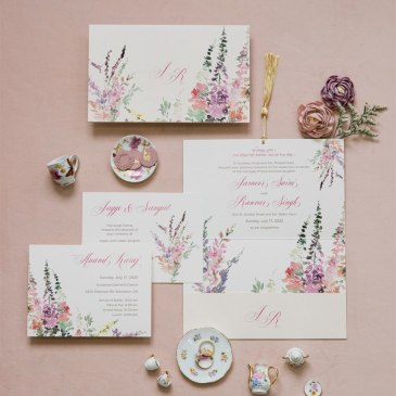 G Designers Watercolor Floral Blush Pocket Fold Wedding Invitation 1